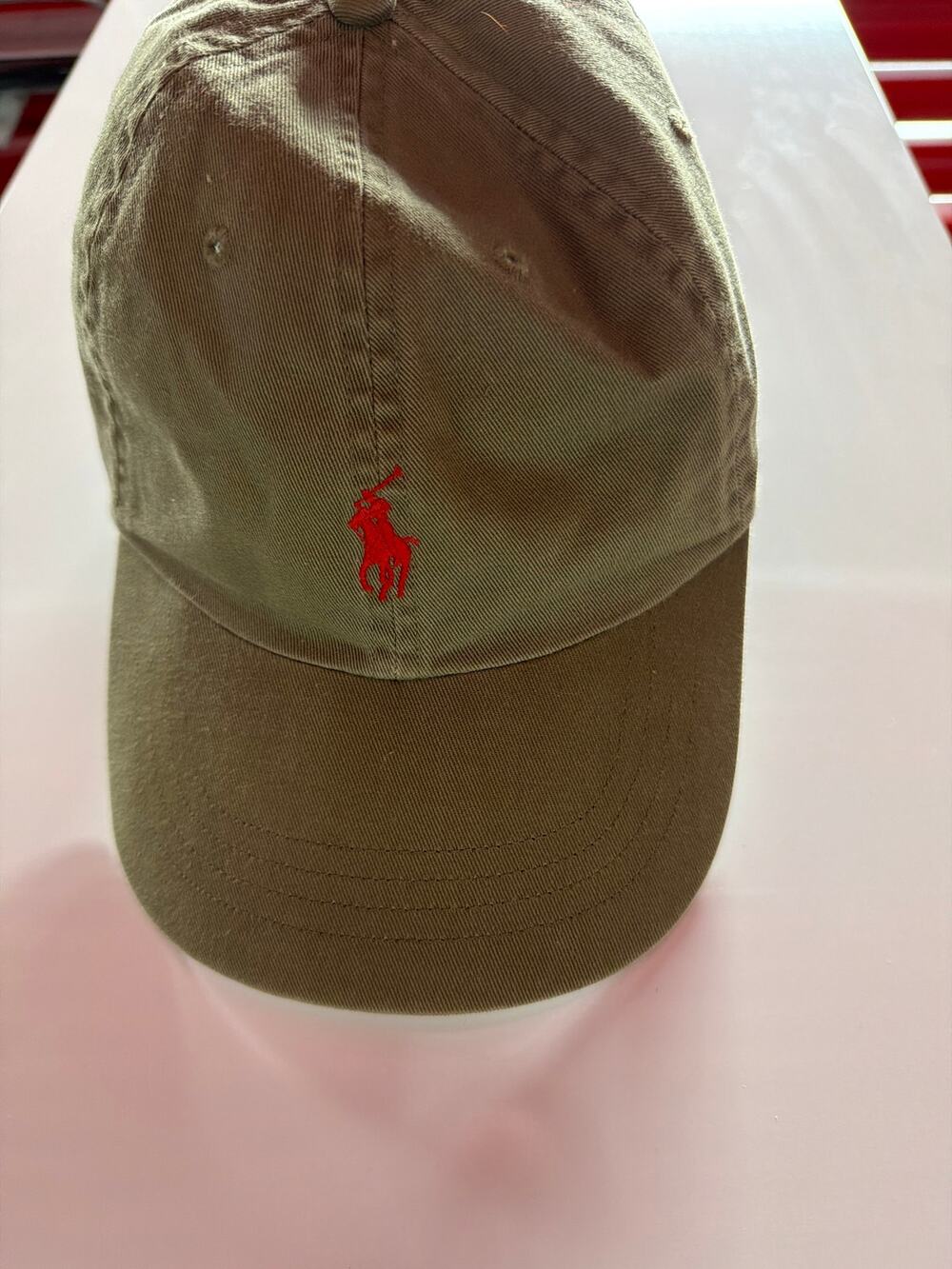 Vintage Polo Ralph Lauren Olive Khaki Dad Hat Red Pony Logo Strapback Cotton Cap